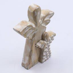 Serenityy Mango Wood Double Angel Figurine - Whitewash in Brown - thumbnail 1