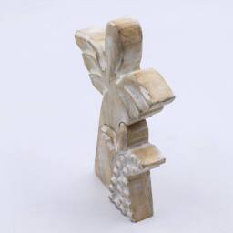 Serenityy Mango Wood Double Angel Figurine - Whitewash in Brown - thumbnail 7