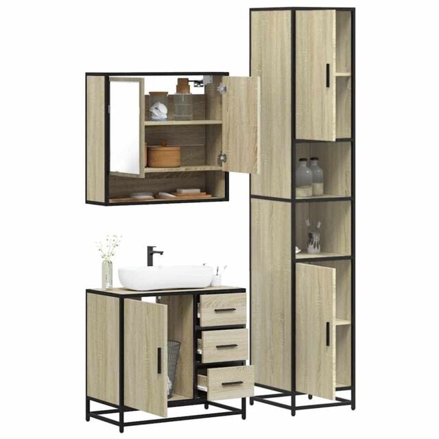 Berkfield Home 3 Piece Bathroom Furniture Set Sonoma Oak Engineered Wood in Brown - image 1