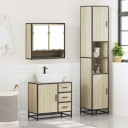 Berkfield Home 3 Piece Bathroom Furniture Set Sonoma Oak Engineered Wood in Brown - thumbnail 4