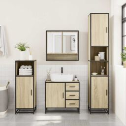Berkfield Home 3 Piece Bathroom Furniture Set Sonoma Oak Engineered Wood in Brown - thumbnail 3