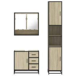 Berkfield Home 3 Piece Bathroom Furniture Set Sonoma Oak Engineered Wood in Brown - thumbnail 5