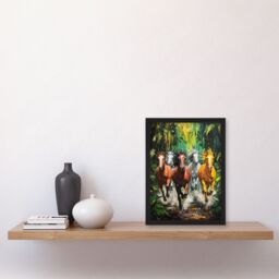 Artery8 Wild Horses Galloping Through Forest Oil Painting Framed Art Print in Green - Size: A4 - thumbnail 4