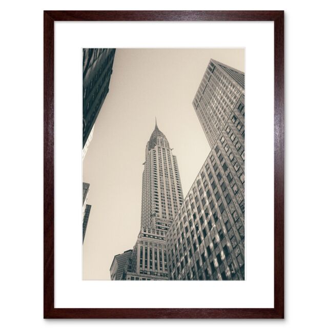 "Artery8 Wall Art Print Lextrait Chrysler Building NY BW Framed in Brown - Size: W7"" x H9""" - image 1