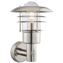 Loops IP44 Outdoor Wall Lamp Stainless Steel Caged Glass PIR Lantern Modern Over Light in Metallics - thumbnail 3