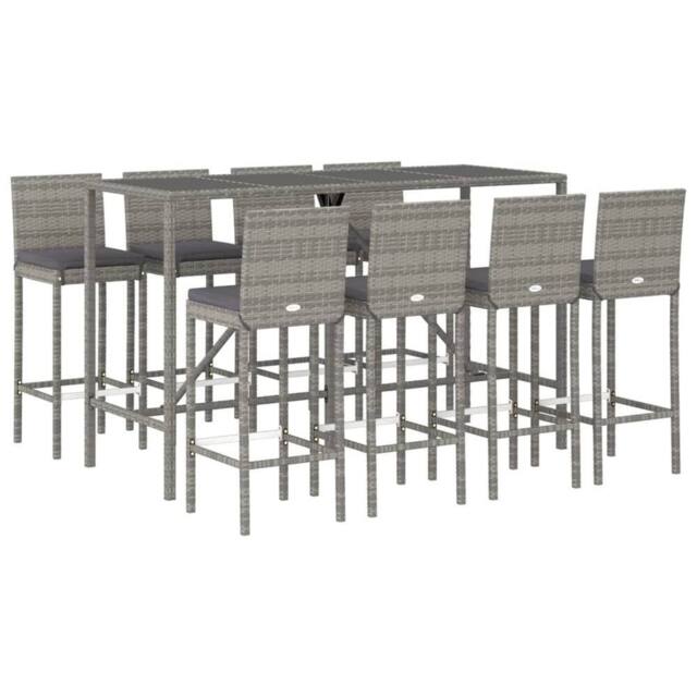 Berkfield Home Beautiful 9 Piece Garden Bar Set with Cushions Grey Poly Rattan - image 1