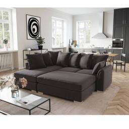 Furniture 786 Chiswick Left Hand Facing Corner Sofa with Footstool in Black - thumbnail 1