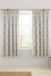 Dreams & Drapes 'Edena Decorative Floral' Lined Pencil Pleat Curtains in Natural - Size: 168 cm width x 183 cm drop - thumbnail 1