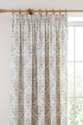 Dreams & Drapes 'Edena Decorative Floral' Lined Pencil Pleat Curtains in Natural - Size: 168 cm width x 183 cm drop - thumbnail 2