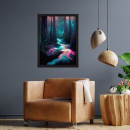 "Artery8 Wall Art Print The Enchanted Forest Magical Fantasy River Large Framed Wall Décor Art in Light Oak - Size: W18"" x H24""" - thumbnail 2