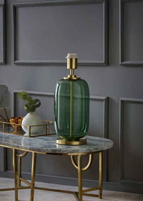 ValueLights Leigh Glass with Gold Trim Table Lamp Base in Bottle Green - image 1