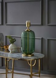 ValueLights Leigh Glass with Gold Trim Table Lamp Base in Bottle Green - thumbnail 1