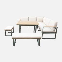sweeek 8-seater Garden Lounge In Acacia Wood & Aluminium in Khaki - thumbnail 2