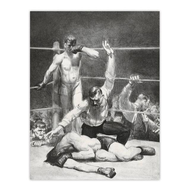 "Artery8 George Bellows Counted Out First Stone Boxing Wall Art Print in Grey - Size: W12"" x H16""" - image 1