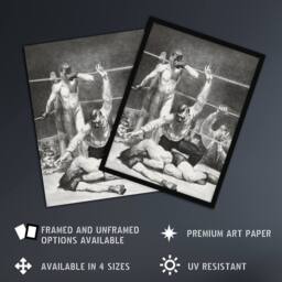 "Artery8 George Bellows Counted Out First Stone Boxing Wall Art Print in Grey - Size: W12"" x H16""" - thumbnail 2