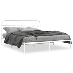 Berkfield Home Metal Bed Frame without Mattress with Headboard White 183x213cm - Size: 183x213 cm - thumbnail 2