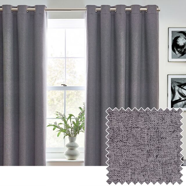 Furn Dawn Blackout Eyelet Curtain Pair in Charcoal - Size: 168 cm width x 229 cm drop - image 1