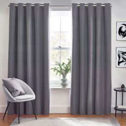 Furn Dawn Blackout Eyelet Curtain Pair in Charcoal - Size: 168 cm width x 229 cm drop - thumbnail 2