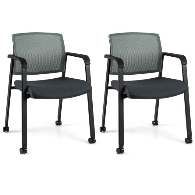 Gymax 2 Pack Waiting Room Chairs Set of 2 Stackable Office Guest Mesh Chairs in Grey