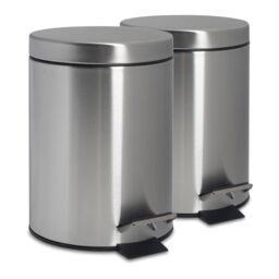 Harbour Housewares 2x Round Bathroom Pedal Bins - 3L Stainless Steel Slim Rubbish Dustbin in Silver