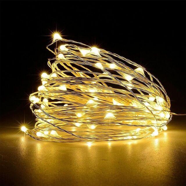 Shatchi 100 LEDs Silver Wire With Warm White LEDs Copper Wire Indoor Battery Operated StringLights in Yellow - image 1