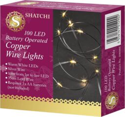 Shatchi 100 LEDs Silver Wire With Warm White LEDs Copper Wire Indoor Battery Operated StringLights in Yellow - thumbnail 2