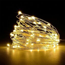 Shatchi 100 LEDs Silver Wire With Warm White LEDs Copper Wire Indoor Battery Operated StringLights in Yellow - thumbnail 1