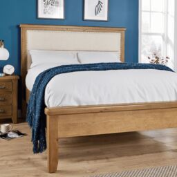 Home Source Solid Wood Double Bed Frame Wooden Slats Bedroom Furniture Smoked Oak in Brown - thumbnail 3