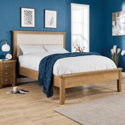 Home Source Solid Wood Double Bed Frame Wooden Slats Bedroom Furniture Smoked Oak in Brown - thumbnail 1