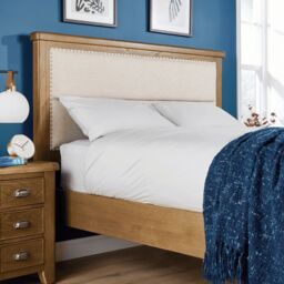 Home Source Solid Wood Double Bed Frame Wooden Slats Bedroom Furniture Smoked Oak in Brown - thumbnail 4