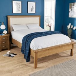 Home Source Solid Wood Double Bed Frame Wooden Slats Bedroom Furniture Smoked Oak in Brown - thumbnail 2