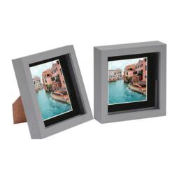 "Nicola Spring 3D Box Photo Frames with 4"" x 4"" Mounts - 6"" x 6"" - Grey - Pack of 2 in Black" - thumbnail 1