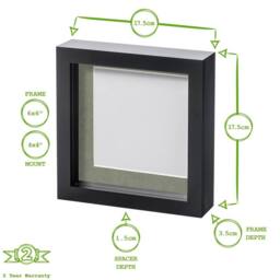 "Nicola Spring 3D Box Photo Frames with 4"" x 4"" Mounts - 6"" x 6"" - Grey - Pack of 2 in Black" - thumbnail 4
