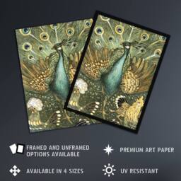 "Artery8 Peacock with Hens Painting Vintage Wall Art Print van Hoytema in Green - Size: W12"" x H16""" - thumbnail 2
