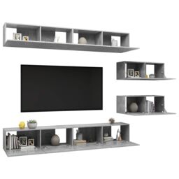 Berkfield Home 6 Piece TV Cabinet Set Concrete Grey Engineered Wood - thumbnail 3