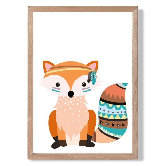 ARTZE Orange Fox Tribal Animal Framed Print SIZE: A3 with Oak Frame - image 1