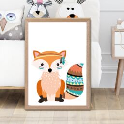 ARTZE Orange Fox Tribal Animal Framed Print SIZE: A3 with Oak Frame - thumbnail 2