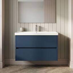 Balterley Chartley Contemporary 2 Drawer Wall Hung Vanity Basin Unit, 800mm in Blue - thumbnail 3