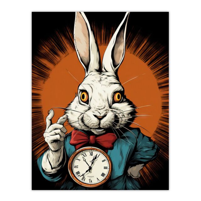 "Artery8 Wall Art Print Alice In Wonderland Time White Rabbit I'm Late Important Date Whimsical Magical Adventure Painting Poster - Size: W24"" x H32""" - image 1