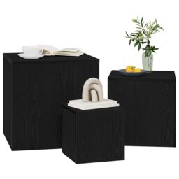 Berkfield Home 3 Piece Stackable Side Table Set Black Oak Engineered Wood - thumbnail 3