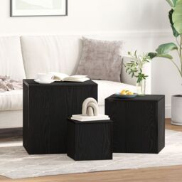 Berkfield Home 3 Piece Stackable Side Table Set Black Oak Engineered Wood - thumbnail 1