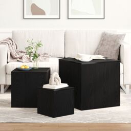 Berkfield Home 3 Piece Stackable Side Table Set Black Oak Engineered Wood - thumbnail 4