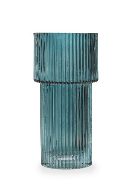 Orsina Small Ribbed Blue Glass Vase for Modern Home Decor, Small & Minimalistic Flower Vase for Living Room - image 1