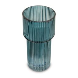 Orsina Small Ribbed Blue Glass Vase for Modern Home Decor, Small & Minimalistic Flower Vase for Living Room - thumbnail 4
