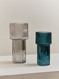 Orsina Small Ribbed Blue Glass Vase for Modern Home Decor, Small & Minimalistic Flower Vase for Living Room - thumbnail 5