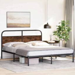 Berkfield Home Elegant Bed Frame Without Mattress 150x200 cm King Size Smoked Oa in Brown - thumbnail 4
