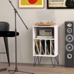 Gymax Turntable Display Shelf Record Player Stand Vinyl Storage Table in White - thumbnail 4