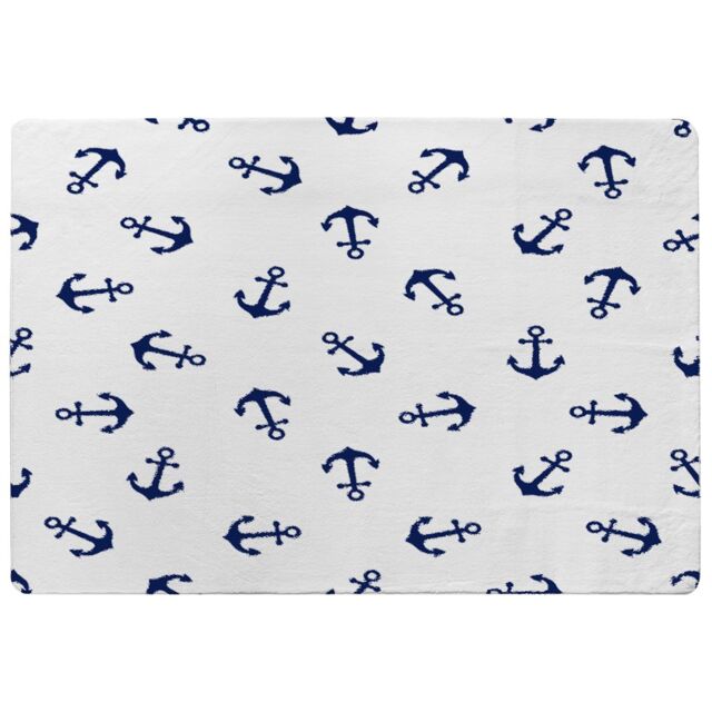 Benjamin Tate Design Navy Anchors On White Rug in Natural - Size: Large - image 1