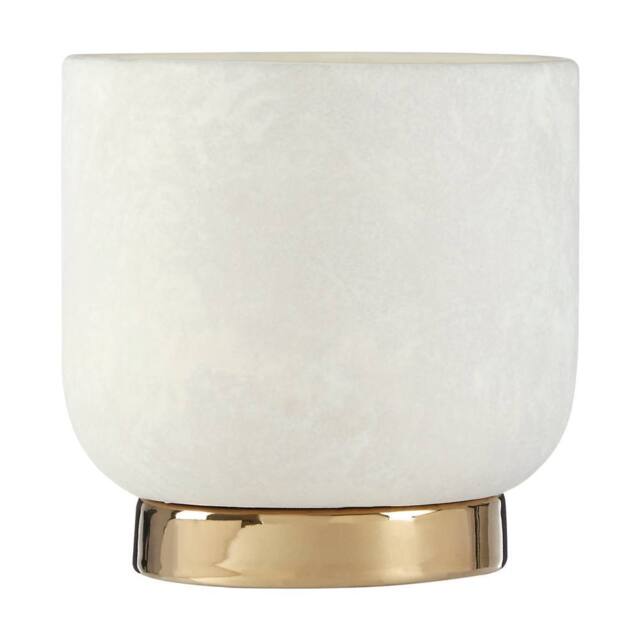 Orsina White Small Planter with Gold Finish Base, Sleek Cylindrical Ceramic Design with Gold-Plated Pedestal - image 1