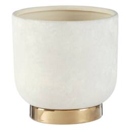 Orsina White Small Planter with Gold Finish Base, Sleek Cylindrical Ceramic Design with Gold-Plated Pedestal - thumbnail 3